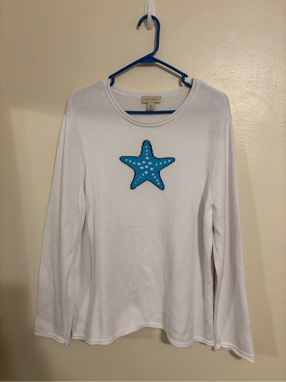 Appleseed’s XL White Cotton Starfish Coastal Sweater